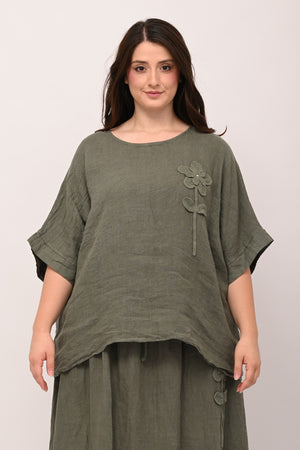 Completo lino fiore - Verde militare