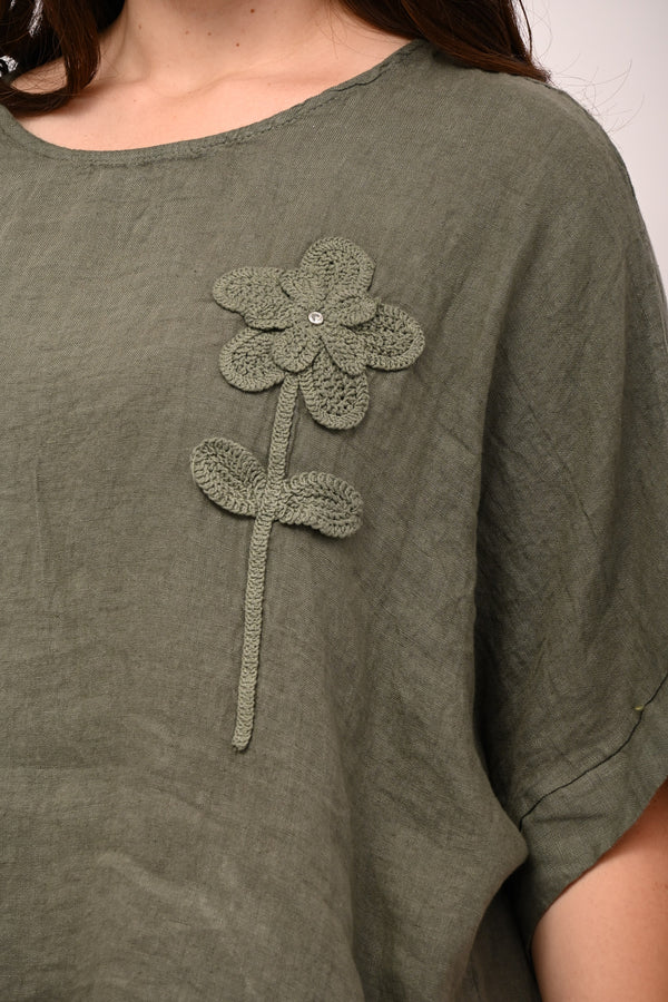 Completo lino fiore - Verde militare