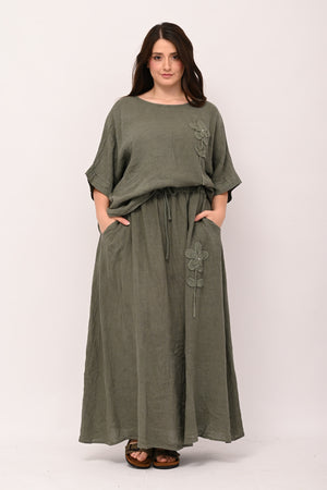 Completo lino fiore - Verde militare