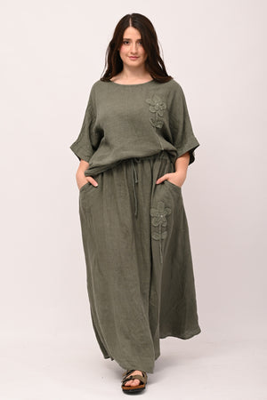 Completo lino fiore - Verde militare