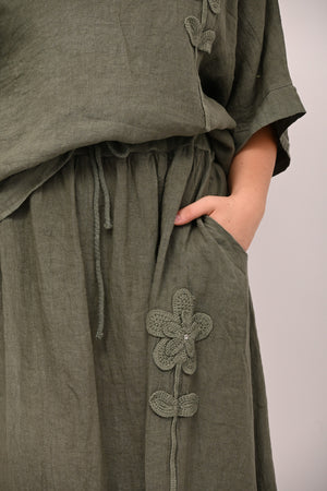 Completo lino fiore - Verde militare