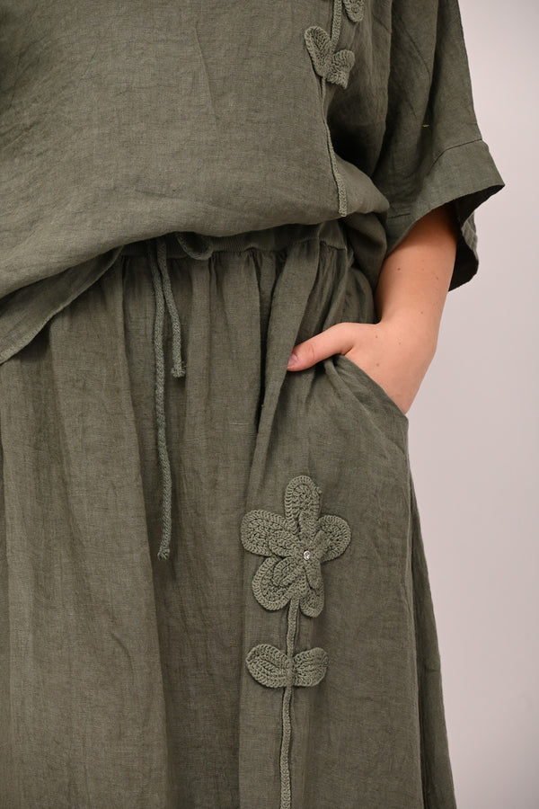 Completo lino fiore - Verde militare