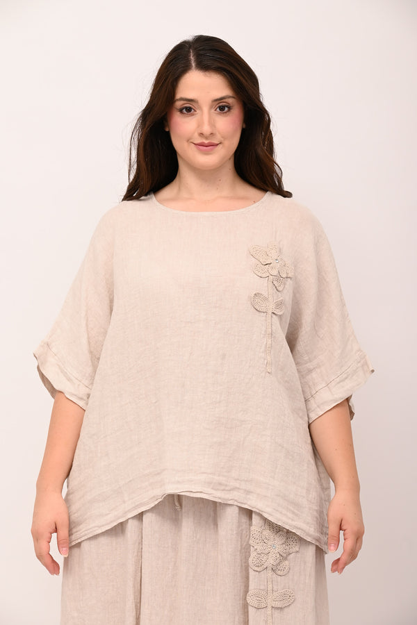 Completo lino fiore - Sabbia
