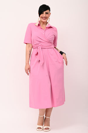 Abito incrocio popeline - Rosa baby