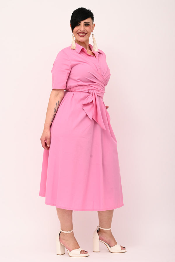 Abito incrocio popeline - Rosa baby