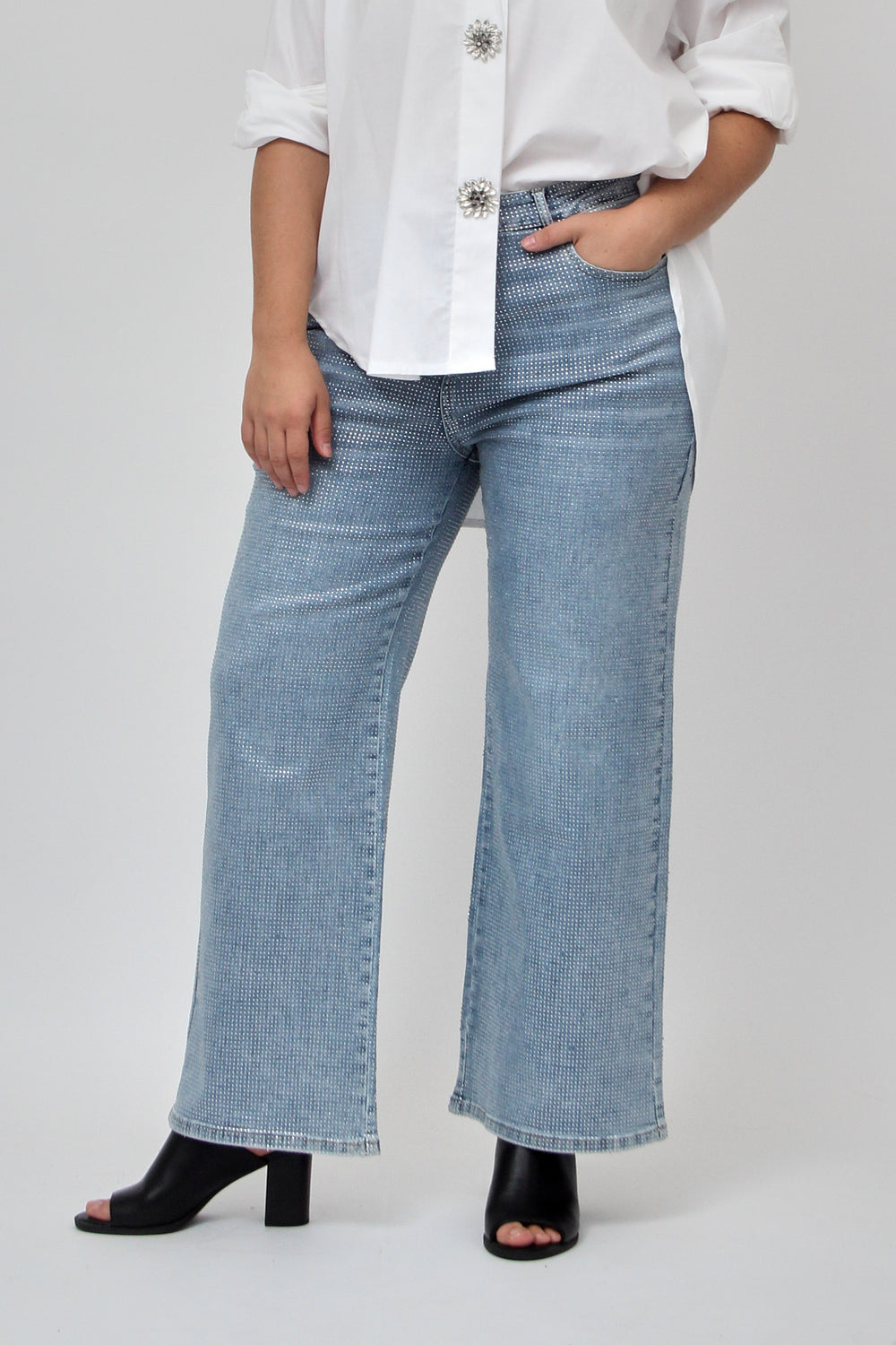 Jeans palazzo strass - Jeans chiaro