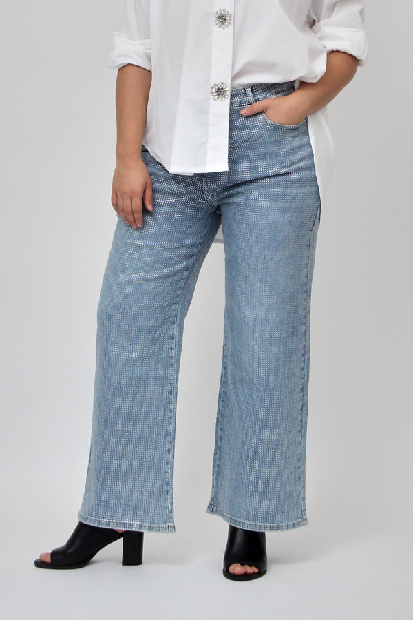 Jeans palazzo strass - Jeans chiaro