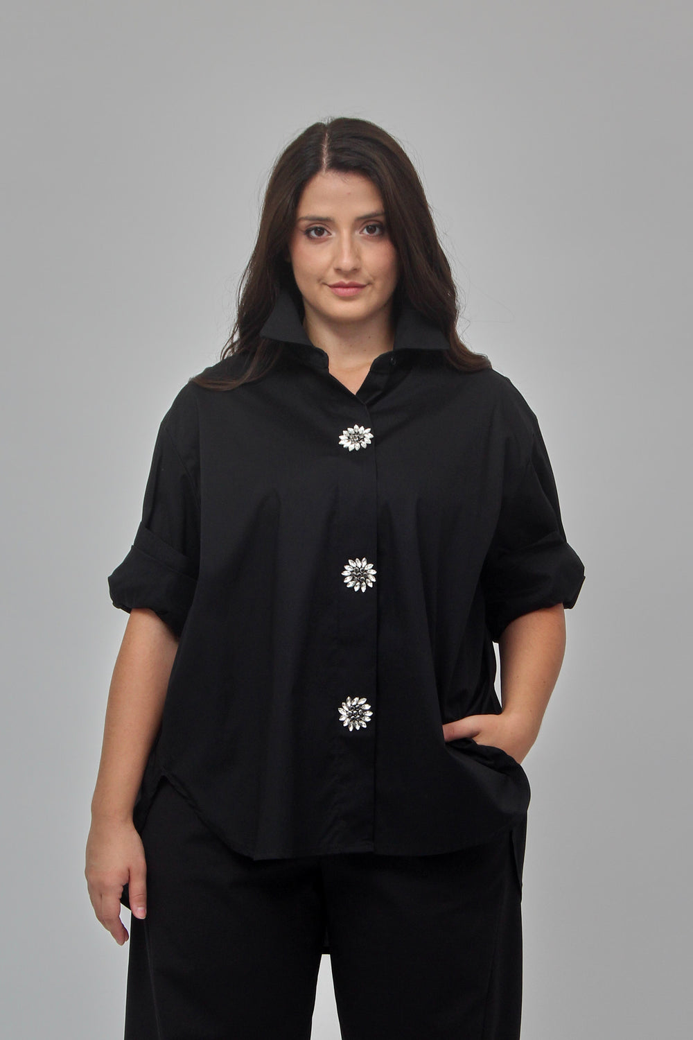 Camicia scatola strass - Nero