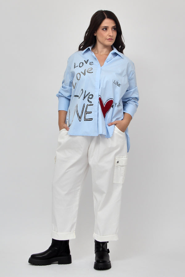 Camicia cuore love - Celeste