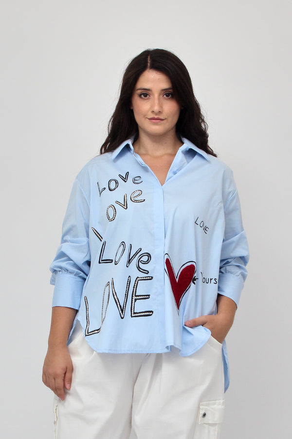 Camicia cuore love - Celeste