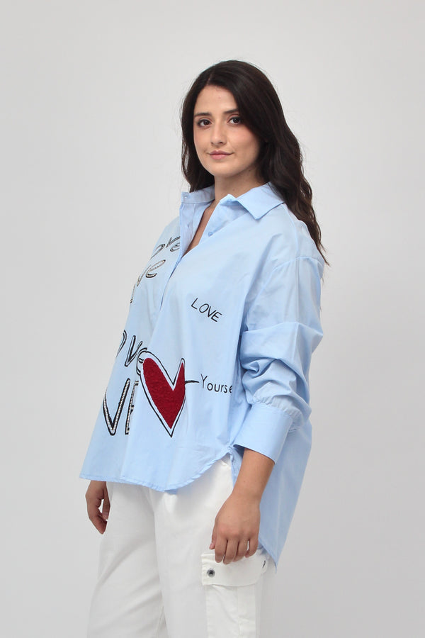 Camicia cuore love - Celeste