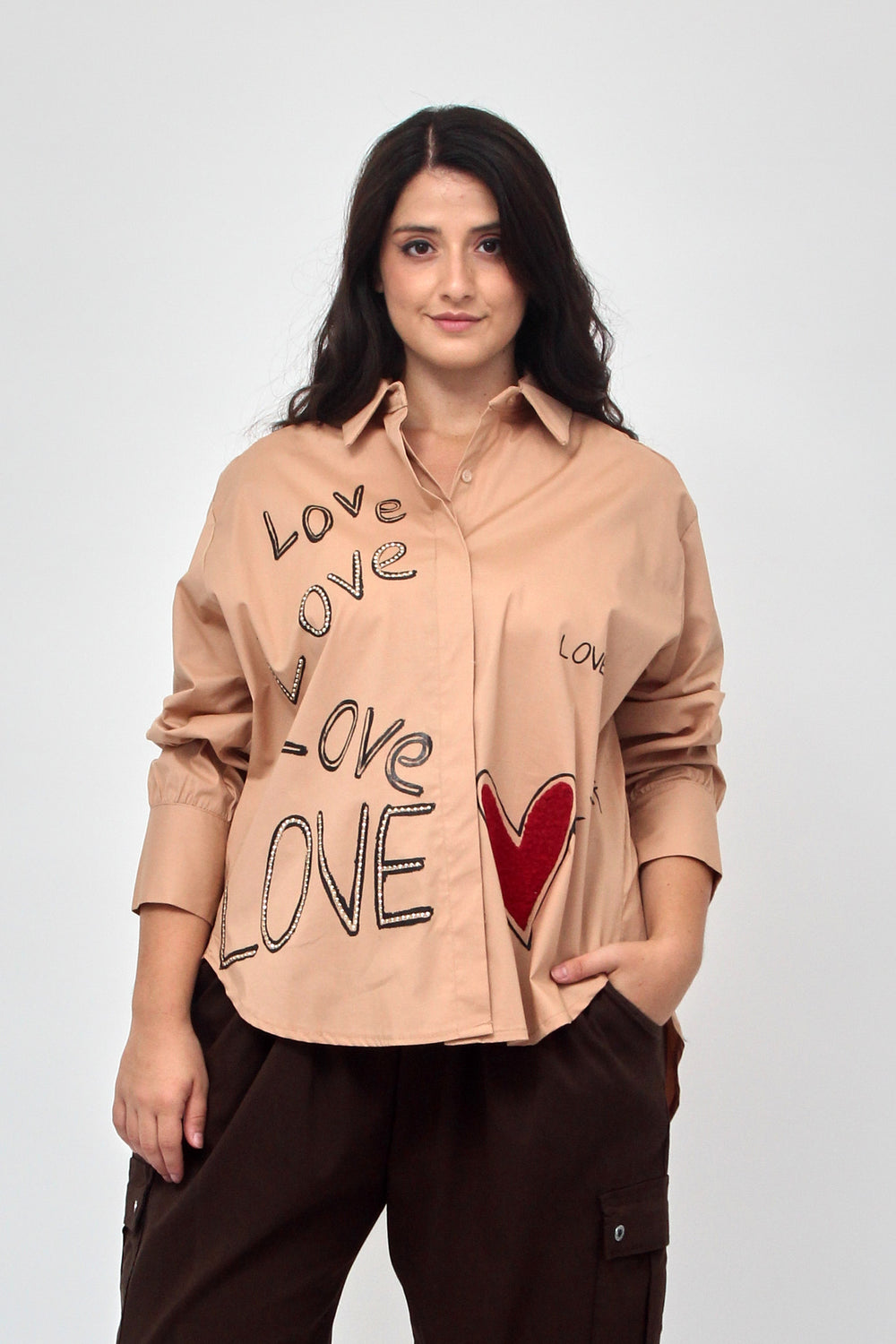 Camicia cuore love - Camel