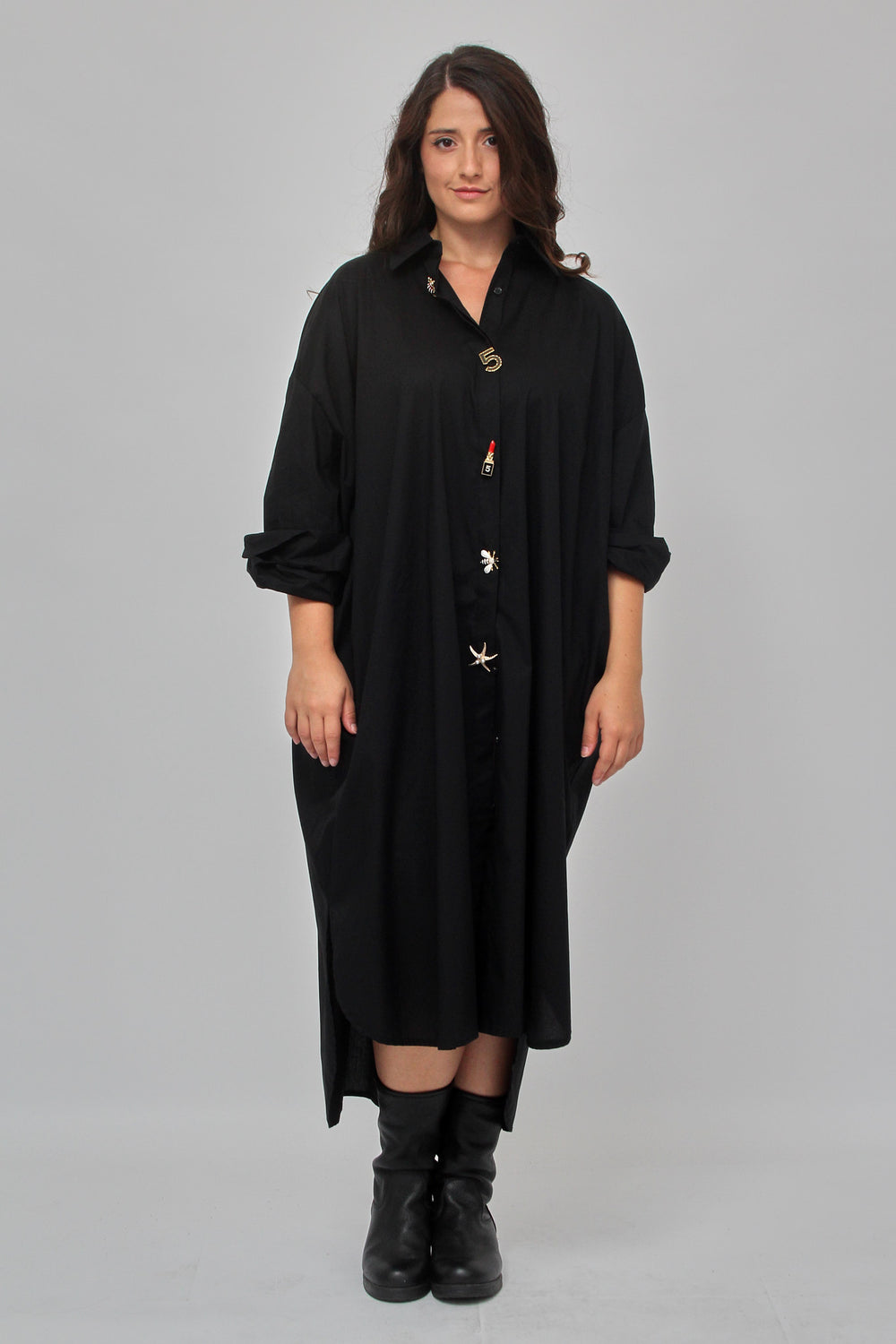 Abito camicia spille - Nero