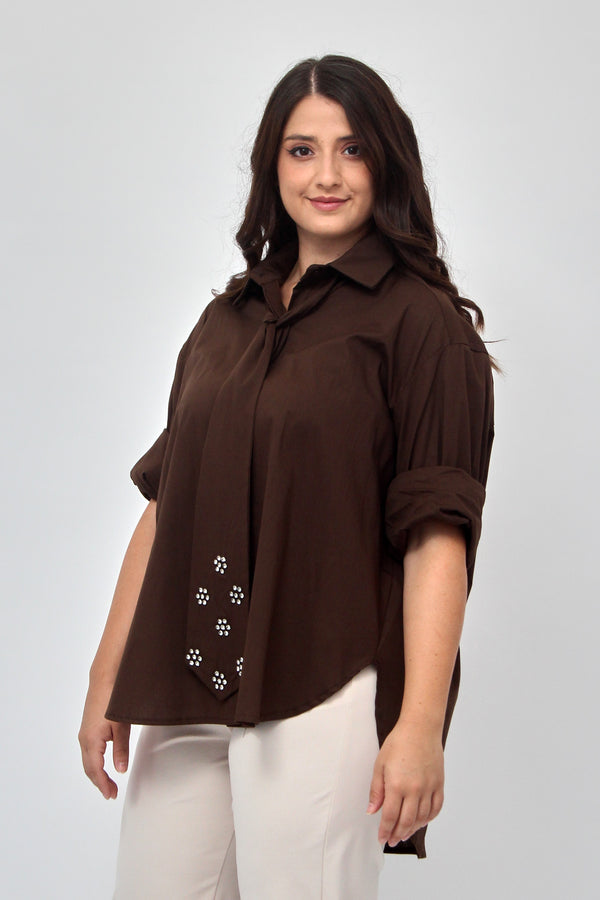 Camicia cravatta strass - Bruciato