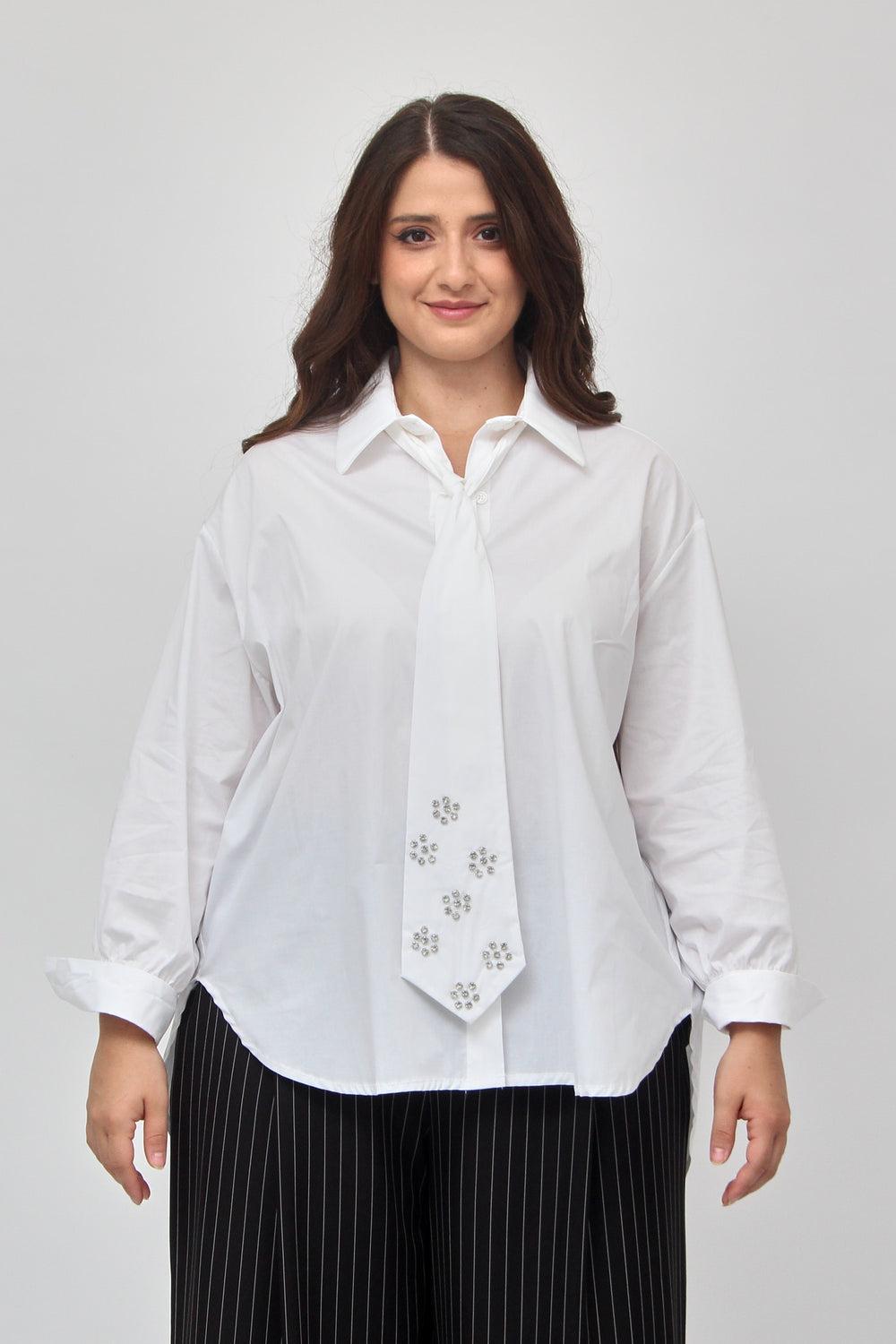 Camicia cravatta strass - Bianco