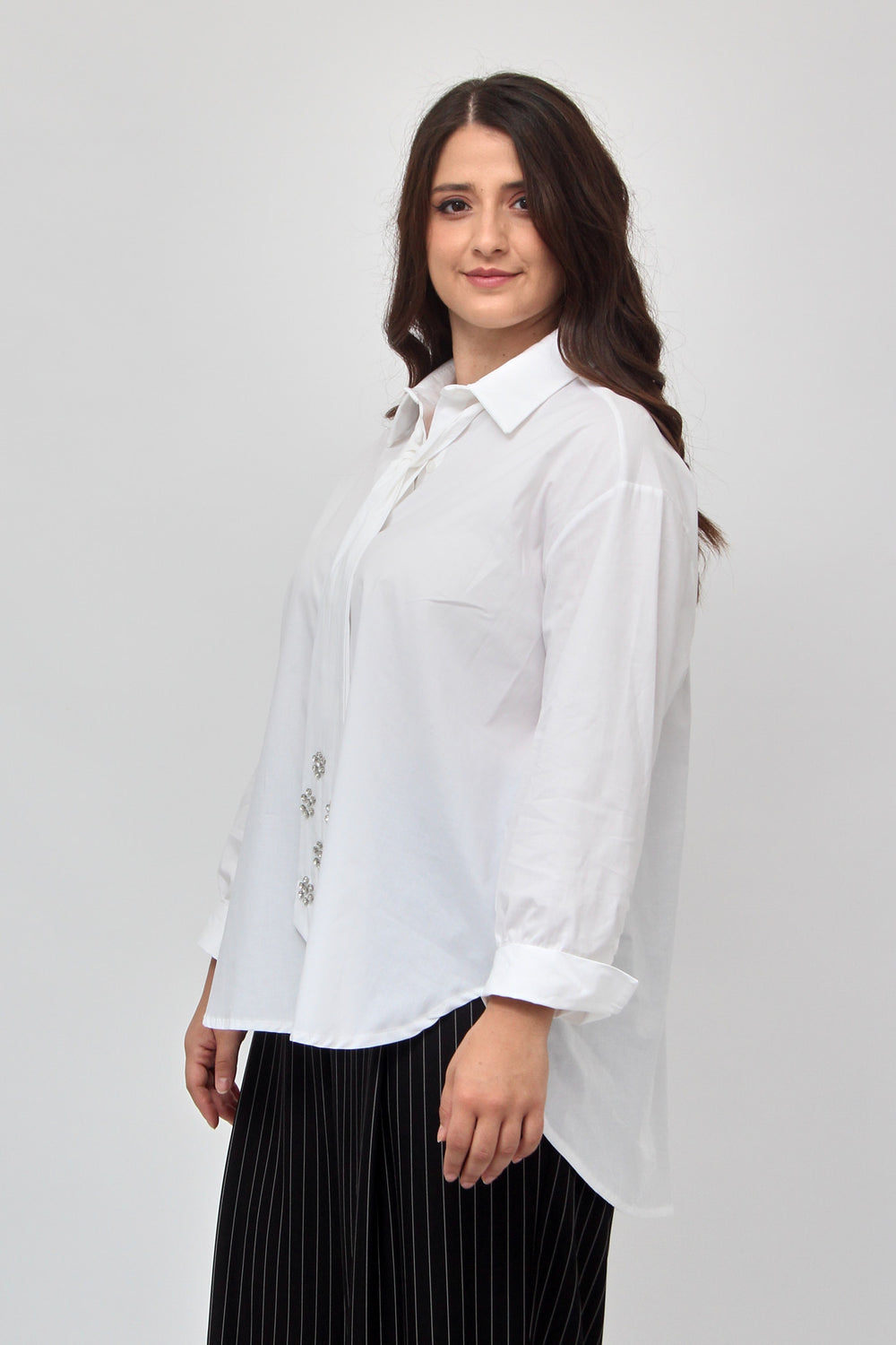 Camicia cravatta strass - Bianco