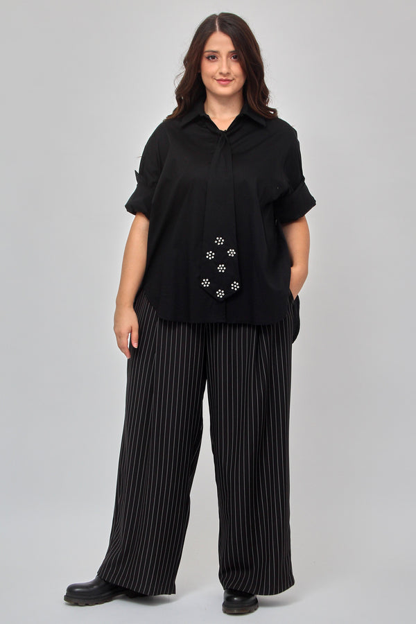 Camicia cravatta strass - Nero