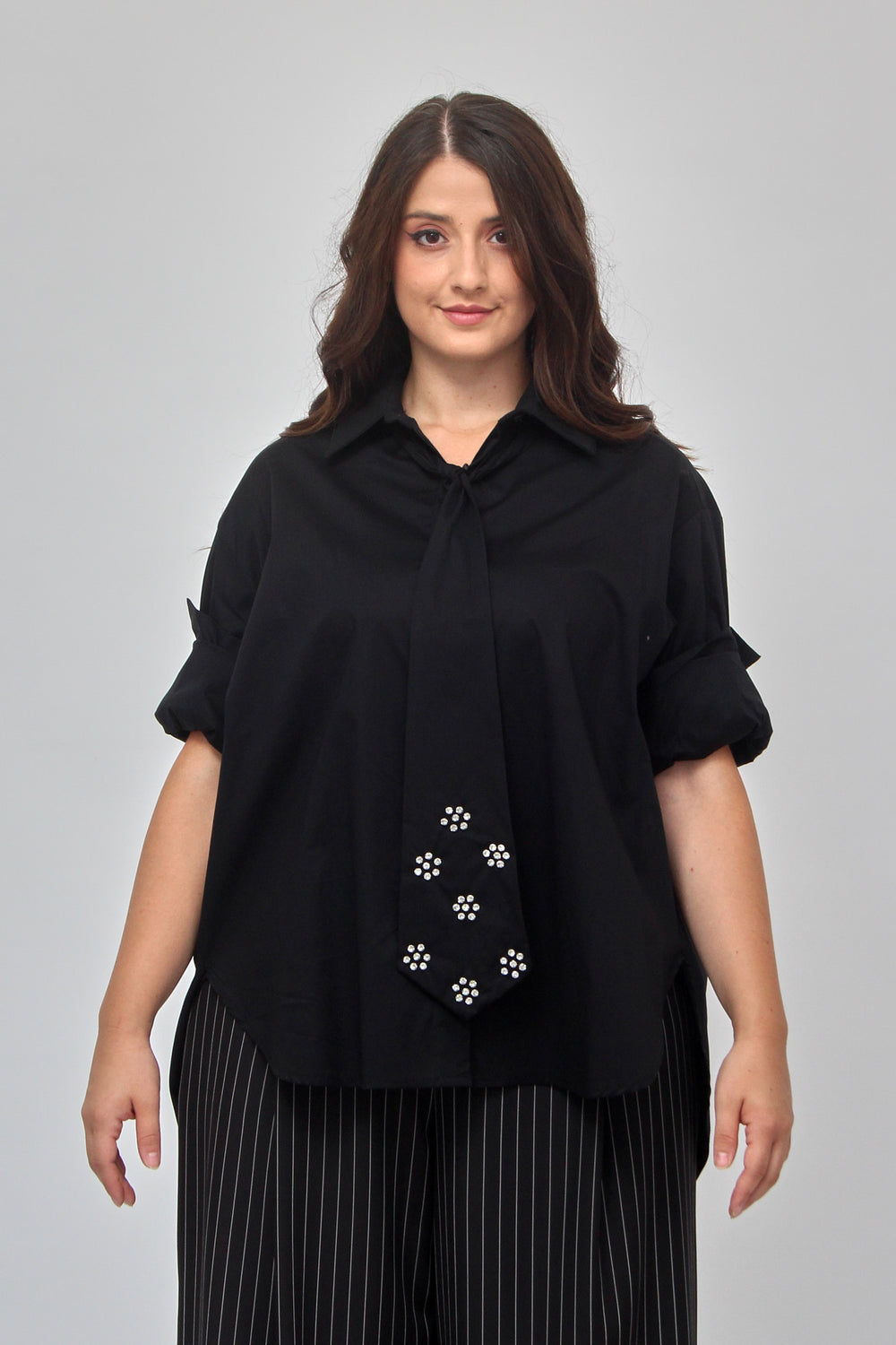Camicia cravatta strass - Nero