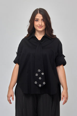 Camicia cravatta strass - Nero