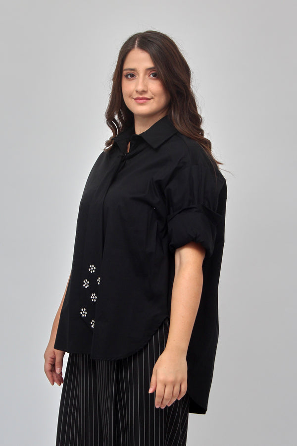 Camicia cravatta strass - Nero