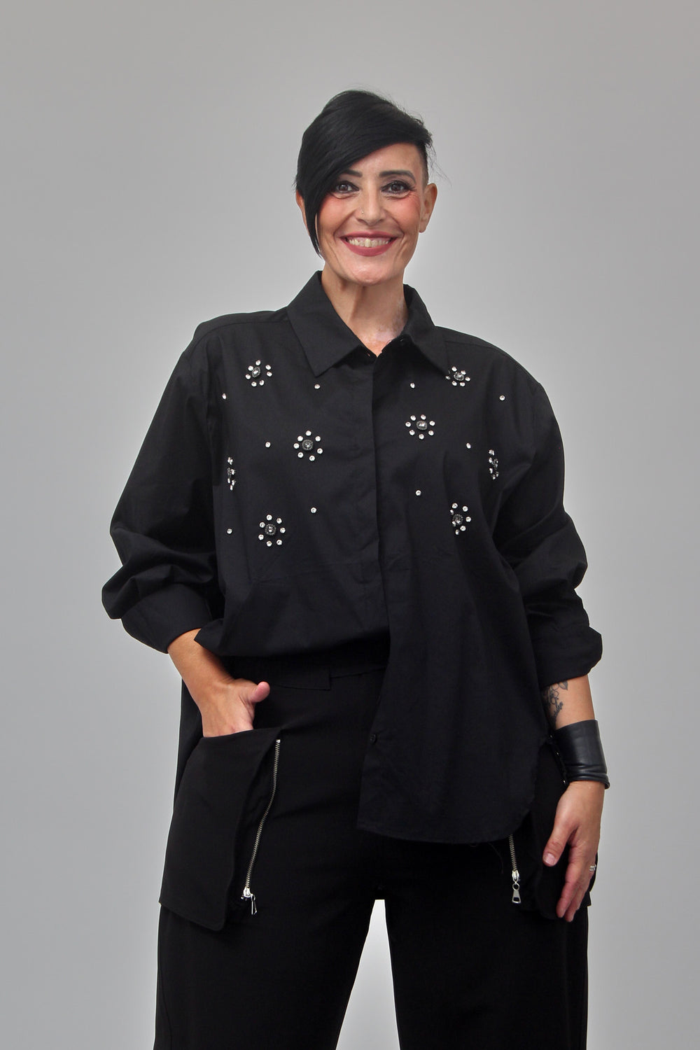 Camicia soli strass - Nero