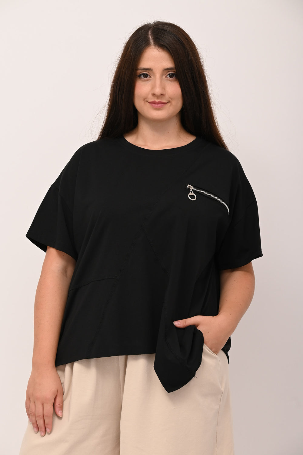Maglia zip punta - Nero