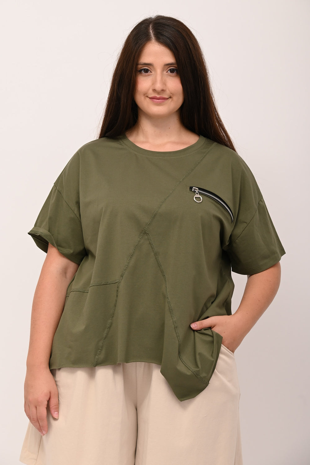 Maglia zip punta - Verde militare
