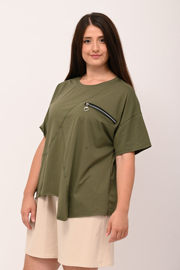 Maglia zip punta - Verde militare