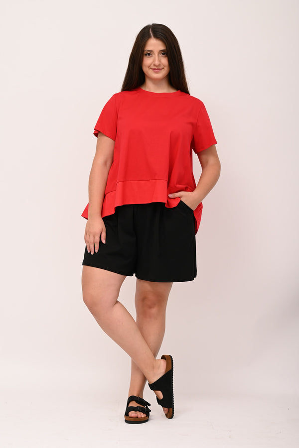 Maglia svasata con bordo - Rosso