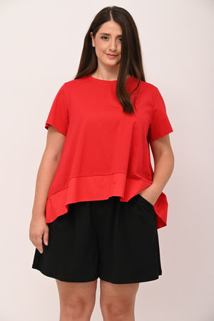 Maglia svasata con bordo - Rosso