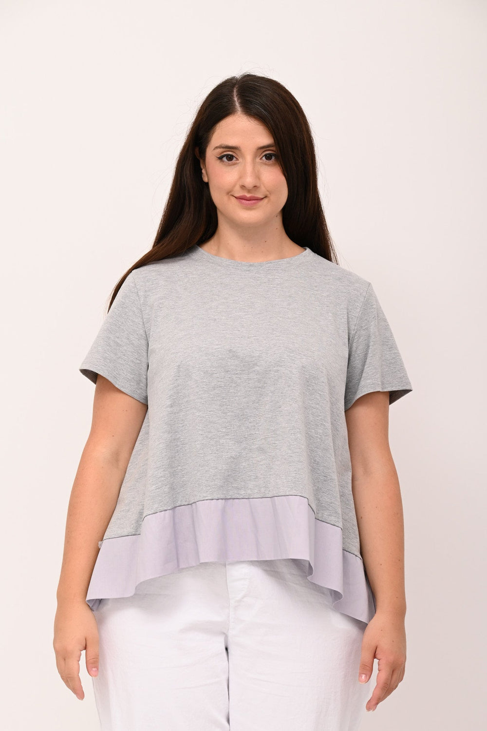 Maglia svasata con bordo - Grigio