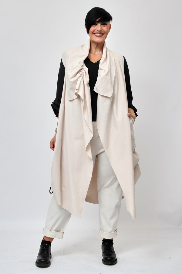 Gilet collo arricciato - Gesso