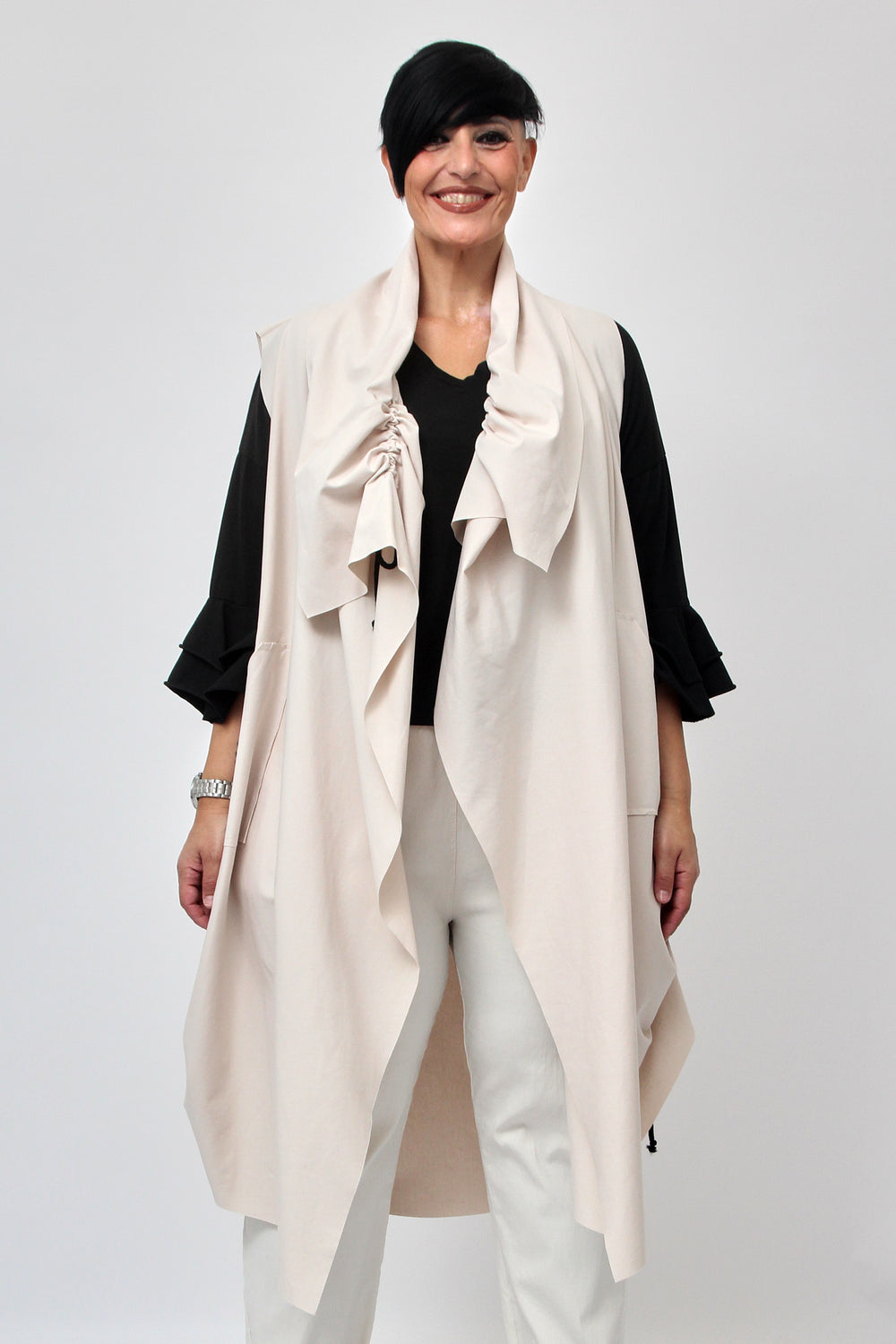 Gilet collo arricciato - Gesso