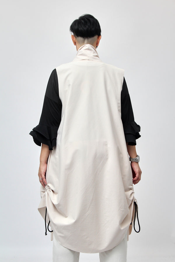 Gilet collo arricciato - Gesso
