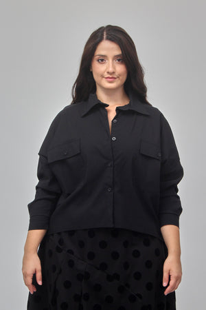 Camicia crop bengalina - Nero
