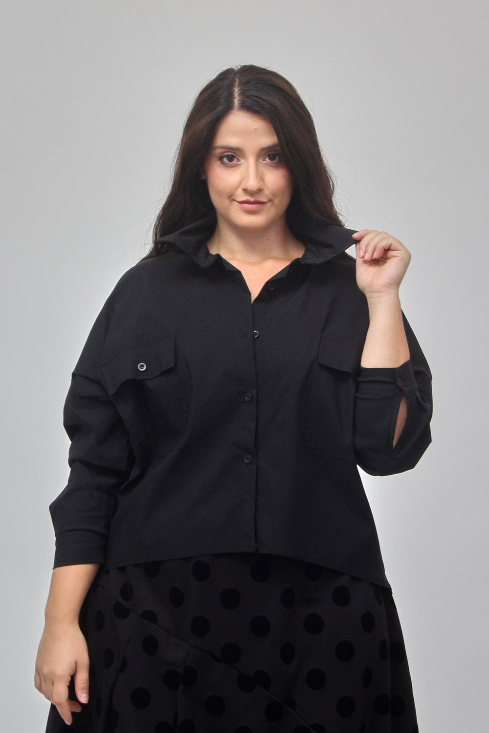Camicia crop bengalina - Nero