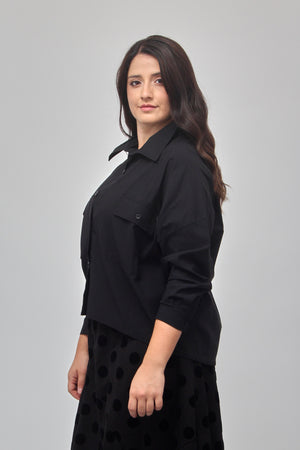 Camicia crop bengalina - Nero
