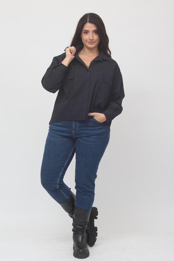 Camicia crop bengalina - Blu