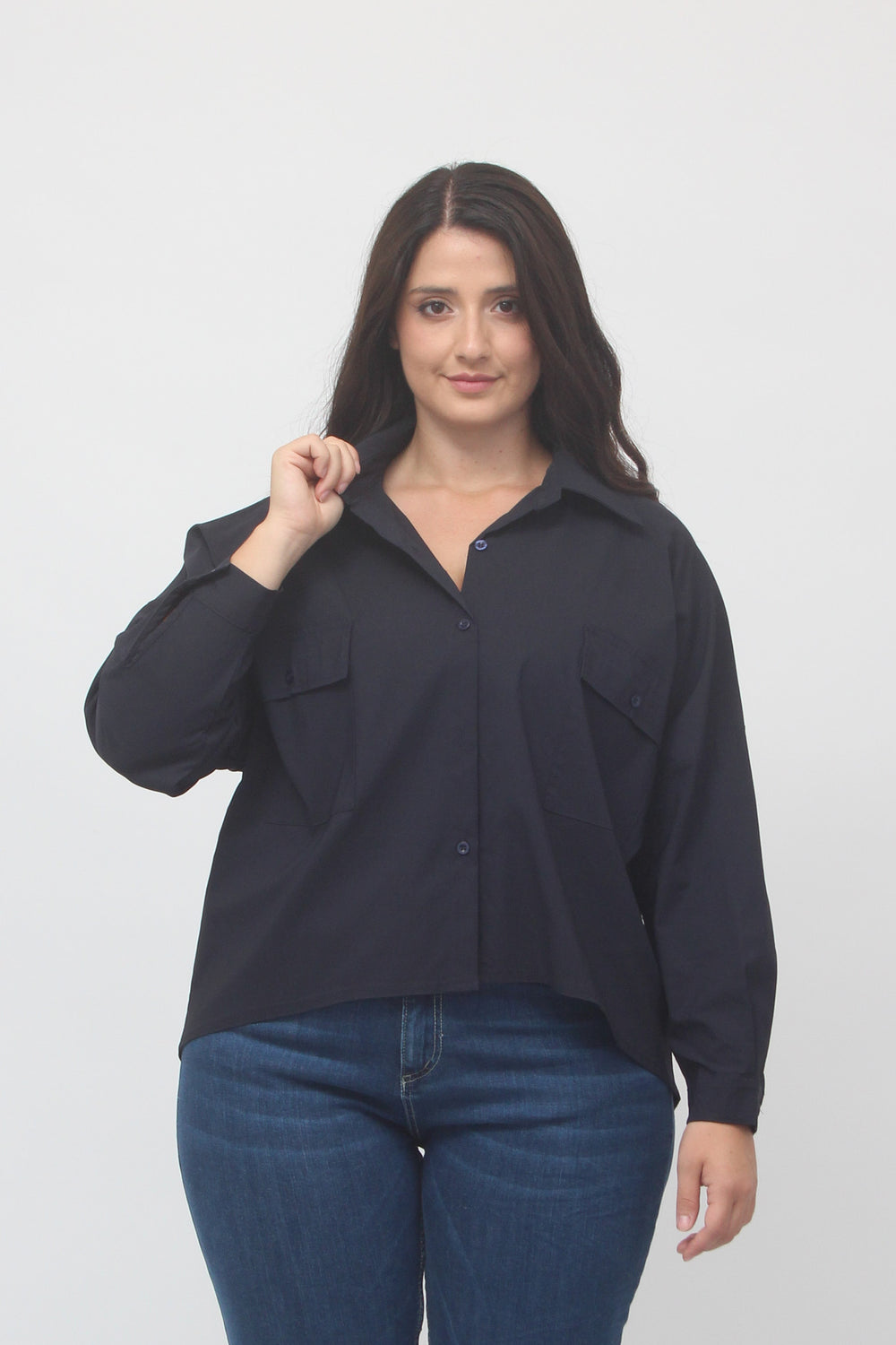 Camicia crop bengalina - Blu