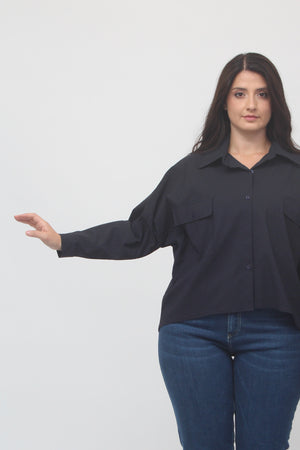 Camicia crop bengalina - Blu