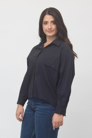 Camicia crop bengalina - Blu