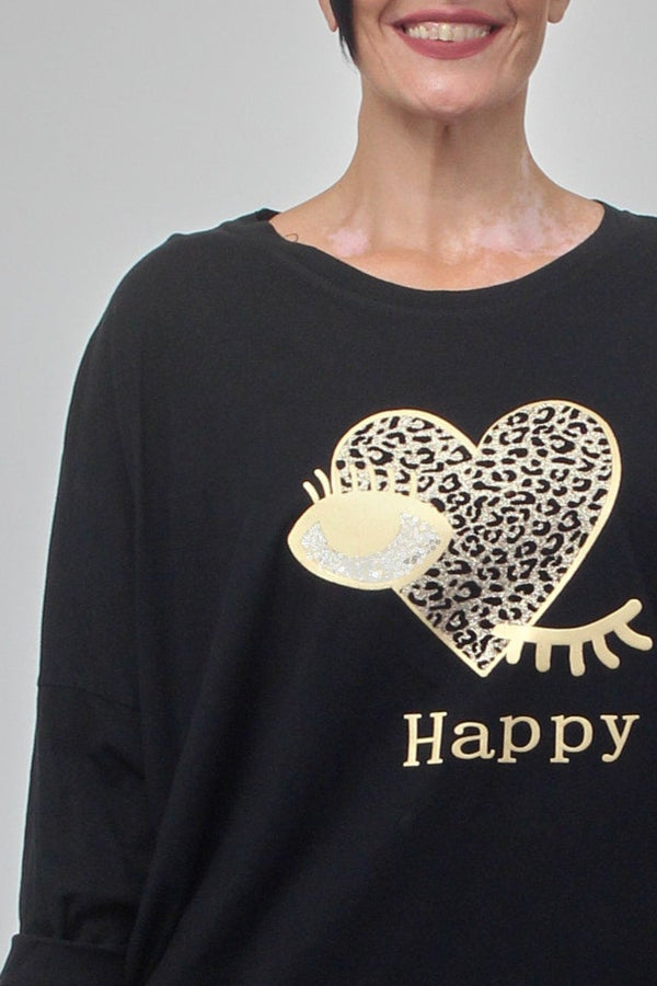 Felpa over Happy - Nero