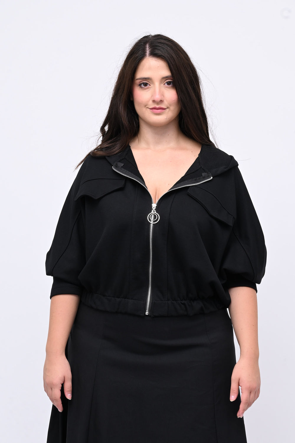 Felpa crop pipistrello - Nero