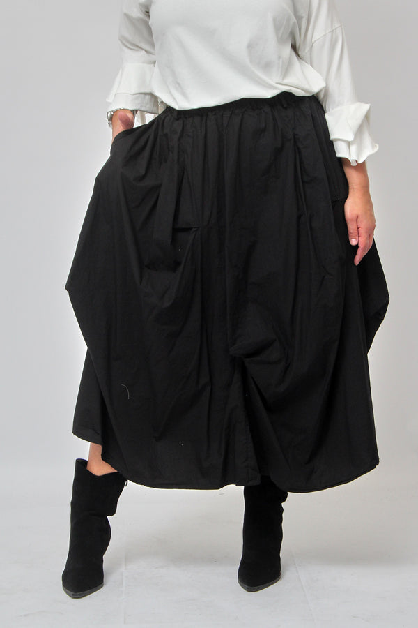 Gonna cotone arricciata - Nero