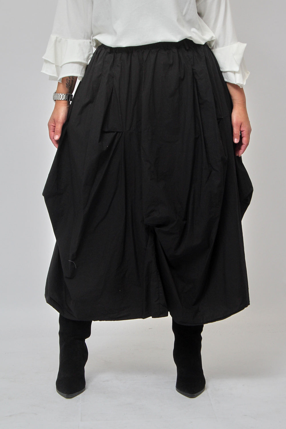 Gonna cotone arricciata - Nero