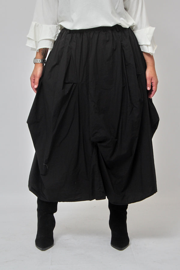 Gonna cotone arricciata - Nero