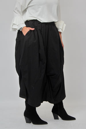 Gonna cotone arricciata - Nero