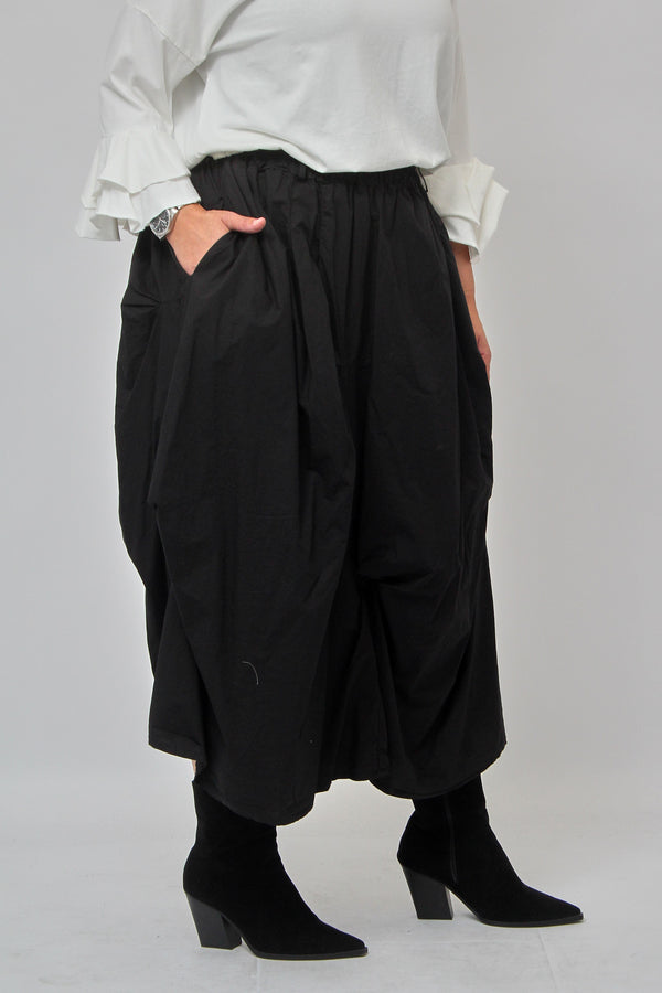 Gonna cotone arricciata - Nero