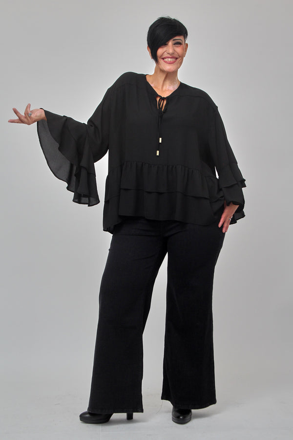 Blusa rouches laccetto - Nero