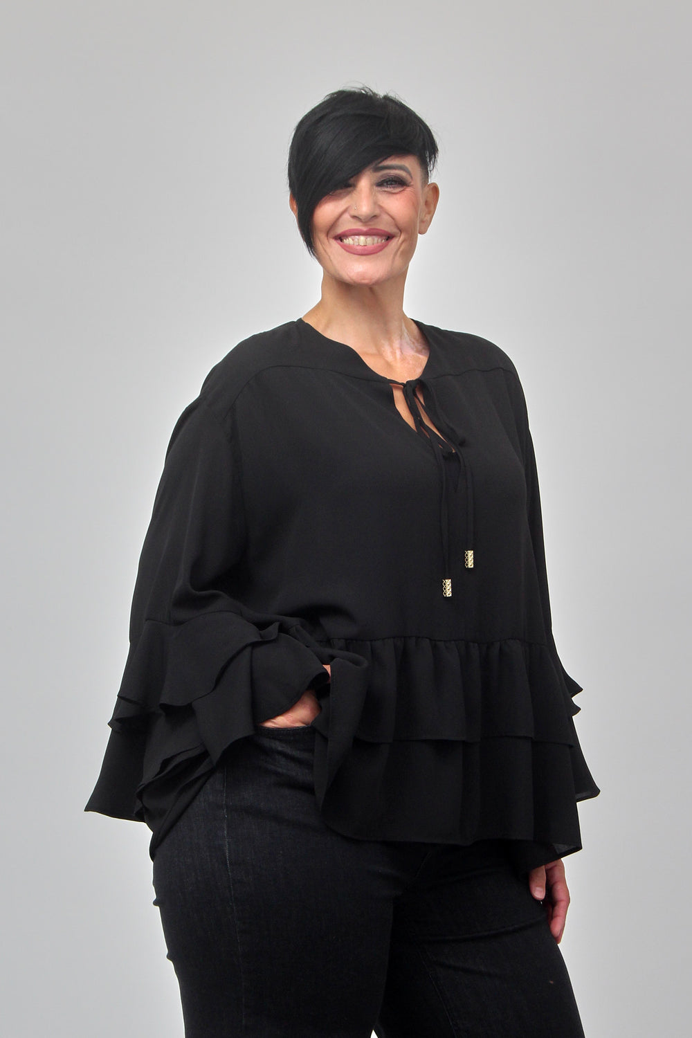 Blusa rouches laccetto - Nero